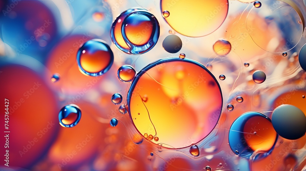 Top view movement of oil bubbles in the liquid. Oil surface multicolored background. Fantastic structure of colorful bubbles. Colorful artistic image of oil drop floating on the water Top view movement of oil bubbles in the liquid. Oil surface multicolored background. Fantastic structure of colorful bubbles. Colorful artistic image of oil drop floating on the water