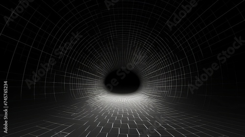 Tunnel or wormhole. Abstract Wormhole Science. 3D tunnel grid. Wireframe 3D surface tunnel. Abstract digital background