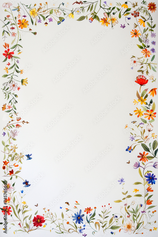 Obraz premium Hand-Painted Floral Frame on Textured Paper