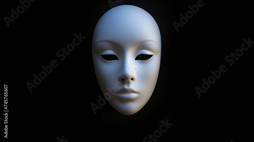 Mysterious White Venetian Mask Shrouded in Darkness High Contrast Dramatic Lighting