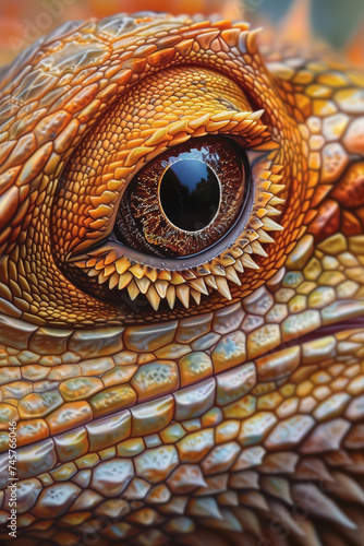 Lizard's eye. Macro. Eye of the Dragon. Generative AI © Tetiana