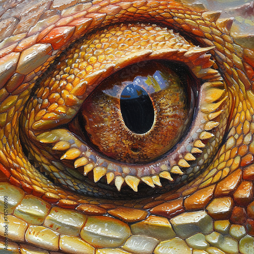 Lizard's eye. Macro. Eye of the Dragon. Generative AI