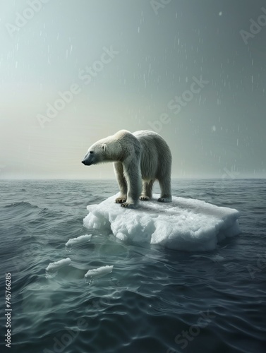Polar Bear on Melting Ice as a Global Warning Concept