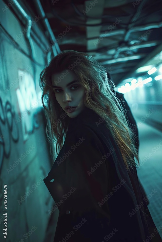 Fototapeta premium beautiful young woman tries to escape from a thief