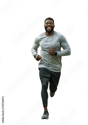 A happy young african man running.