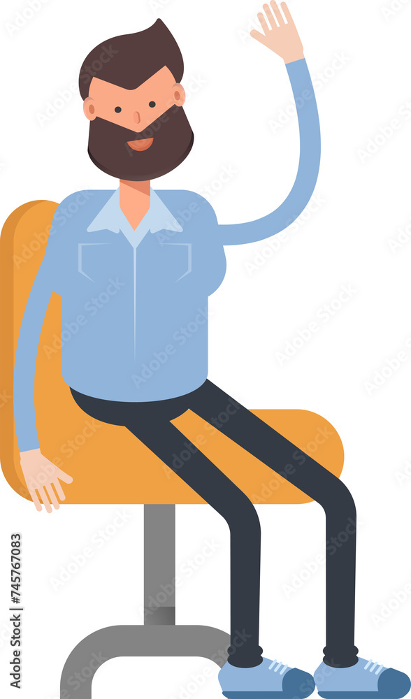 Beard Man Character Sitting on Chair
