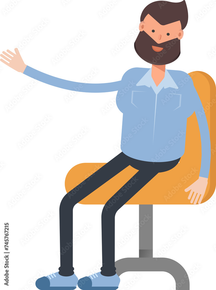 Beard Man Character Sitting on Office Chair
Beard Man Character Sitting on Office Chair