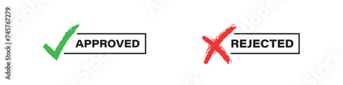 Approved and rejected stamp vector icon. Approve, reject checkmark and cross quality stamps. photo