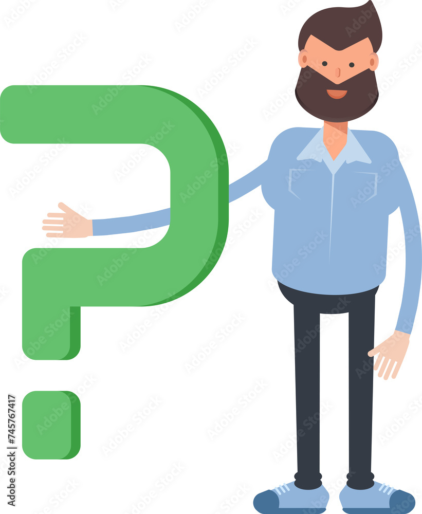 Beard Man Character and Question Mark
Beard Man Character and Question Mark