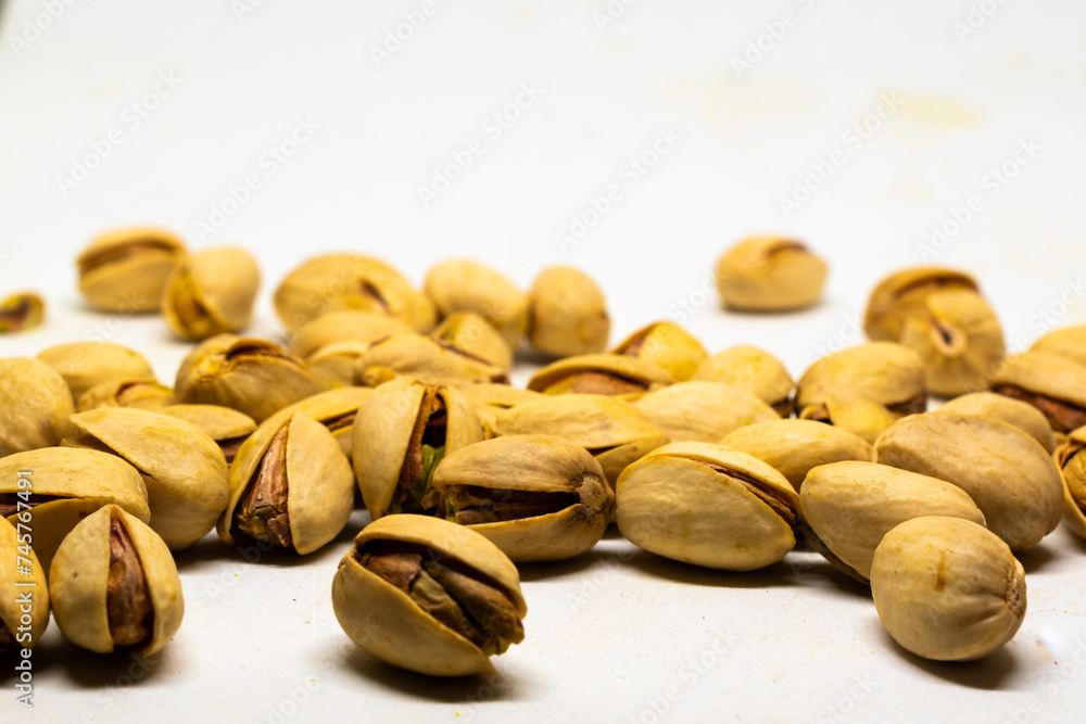 pistachio nuts on a white background