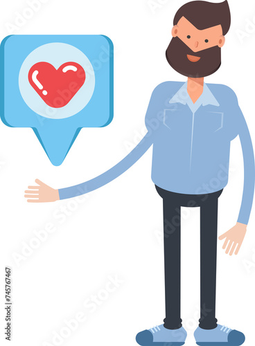 Beard Man Character and Heart Message 