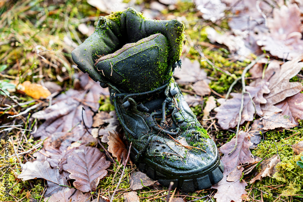 hiking boots in autumn forest
