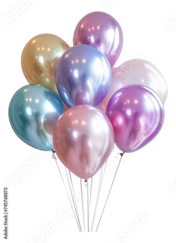 A set of pearlized balloons in a pastel rainbow iridescent color.