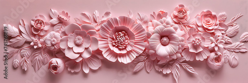 pinkflowered paper wall art in the style of flat comp photo