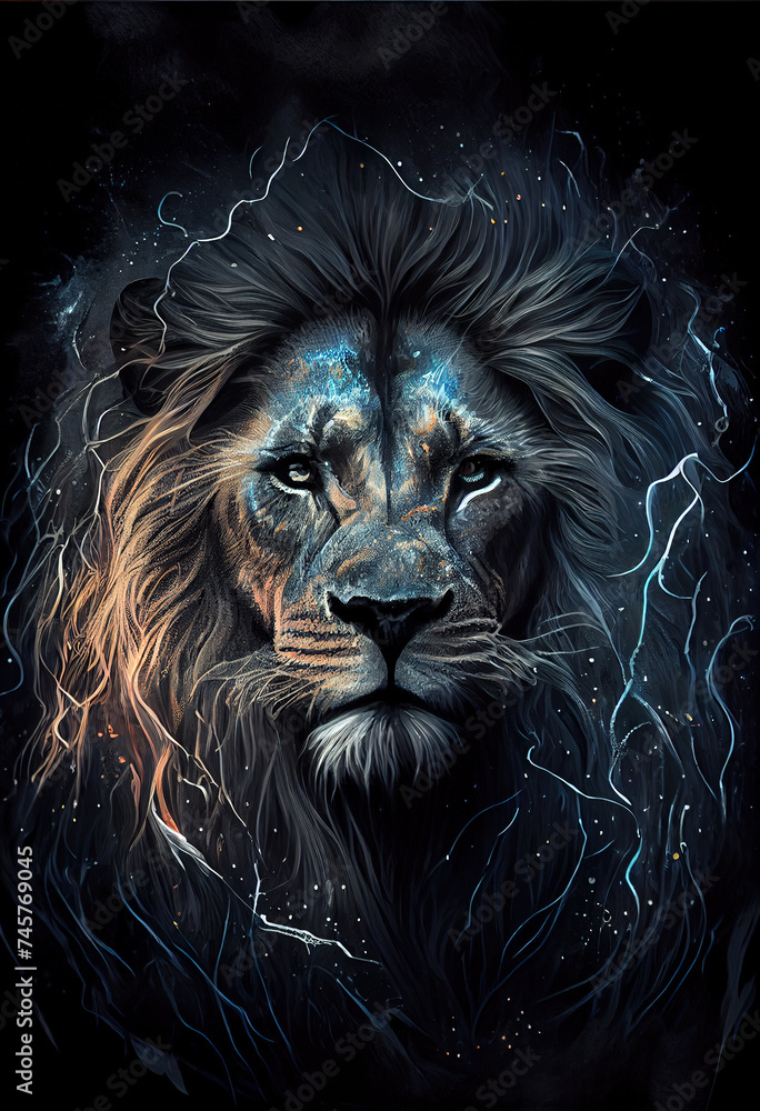 Poster Electric lion head. AI render Poster Electric lion head. AI render
