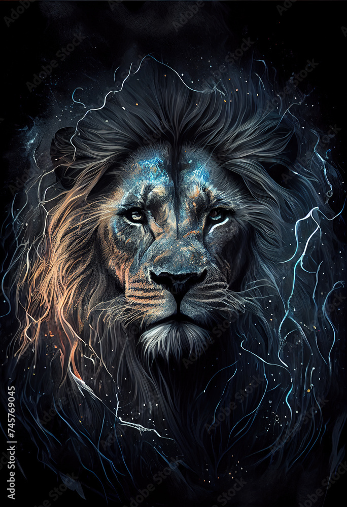 Poster Electric lion head. AI render