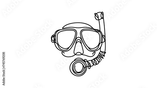 Continuous one line drawing scuba diving mask with snorkel. Diving mask. Mask and snorkel for swimming. Vector illustration.