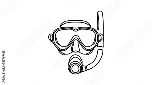 Continuous one line drawing scuba diving mask with snorkel. Diving mask. Mask and snorkel for swimming. Vector illustration.