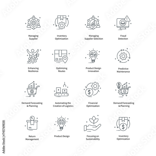 Generative AI Supply Chain Vector Icon Design Collection