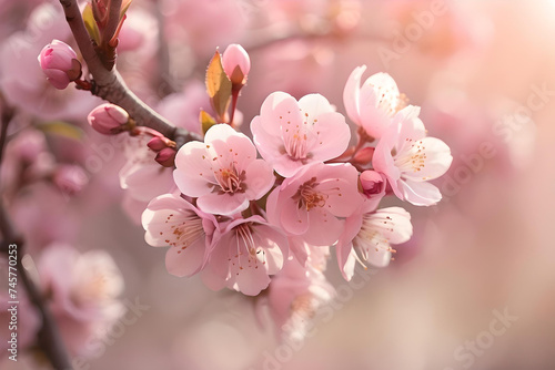 Pink Cherry Blossom Isolated Sakura Tree Branch. Generative AI