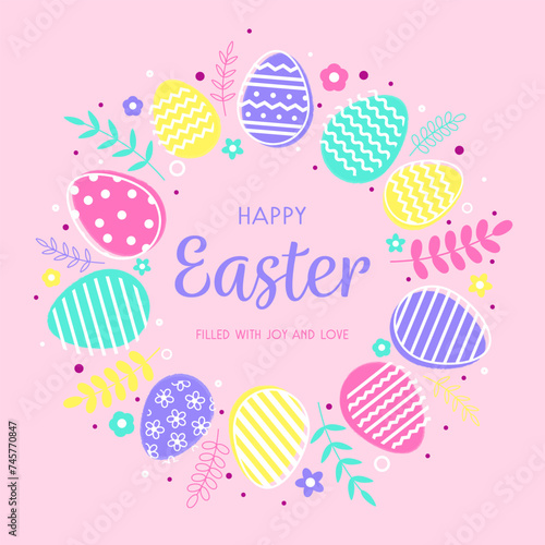 Colourful Easter greeting card. Modern style background with Easter egg. Vector illustration