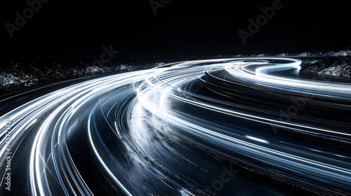 夜の道路と光の軌跡 photo