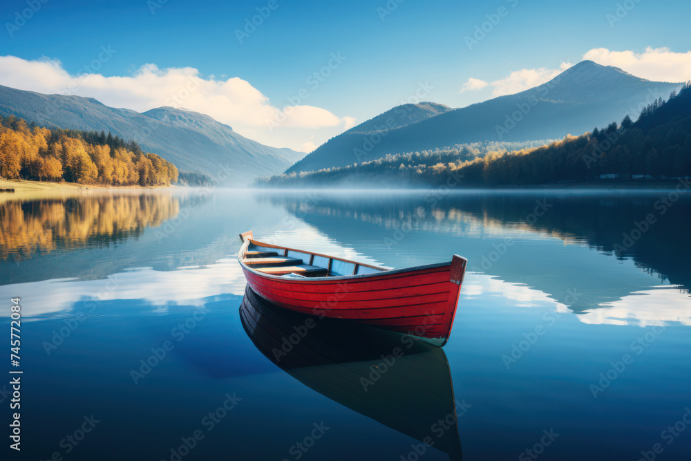 Majestic Reflection: A Tranquil Boat Ride amidst the Breathtaking Nature of Lake Bled, Slovenia