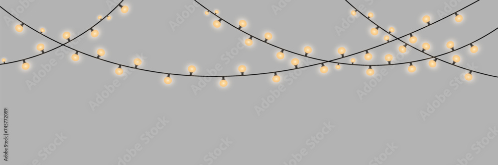 Obraz premium Christmas lights on a transparent background. Christmas glowing garland. Vector illustration