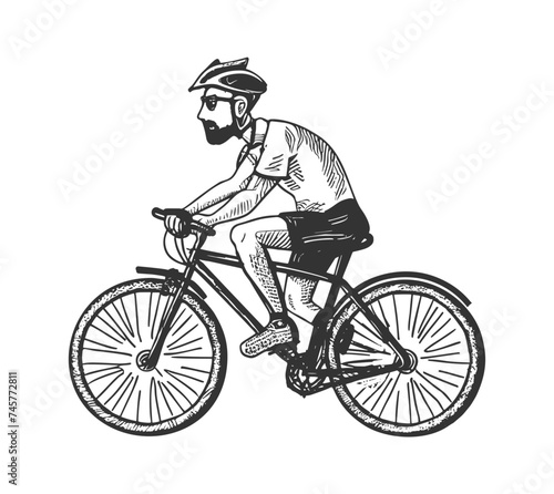 Road cyclist hand-drawn illustration. Cyclist. Vector doodle style cartoon illustration
