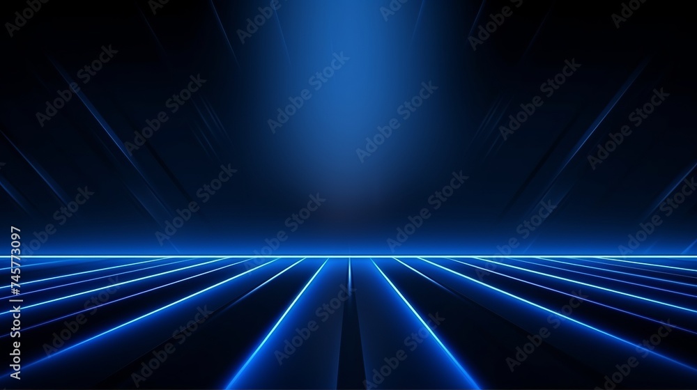 Dark background with lines and spotlights, neon light, night view. Abstract blue background. Dark background with lines and spotlights, neon light, night view. Abstract blue background.