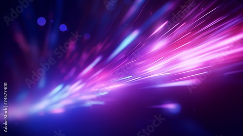 Defocused neon glow. Light flare overlay. Futuristic led illumination. Blur ultraviolet magenta pink purple blue color radiance on dark abstract background photo