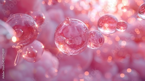 Abstract Skincare Molecules in Bubbles, 3D Conceptual Art