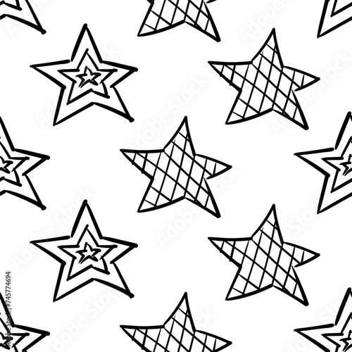 A seamless pattern of hand-drawn stars. Abstract repeating background