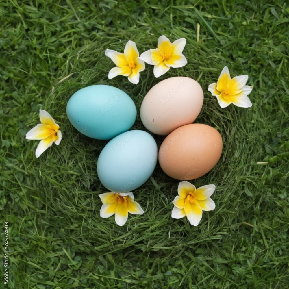 photo of a easter eggs in grass photo of a easter eggs in grass