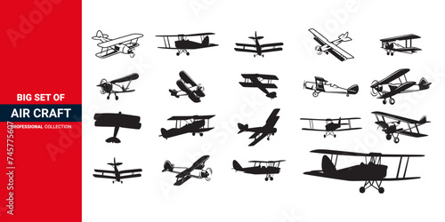 Big Set of a Different Kind of Airplane Silhouettes.  Vector airplane Icon., Flight, Flying, Landing Airplane set of icon. 