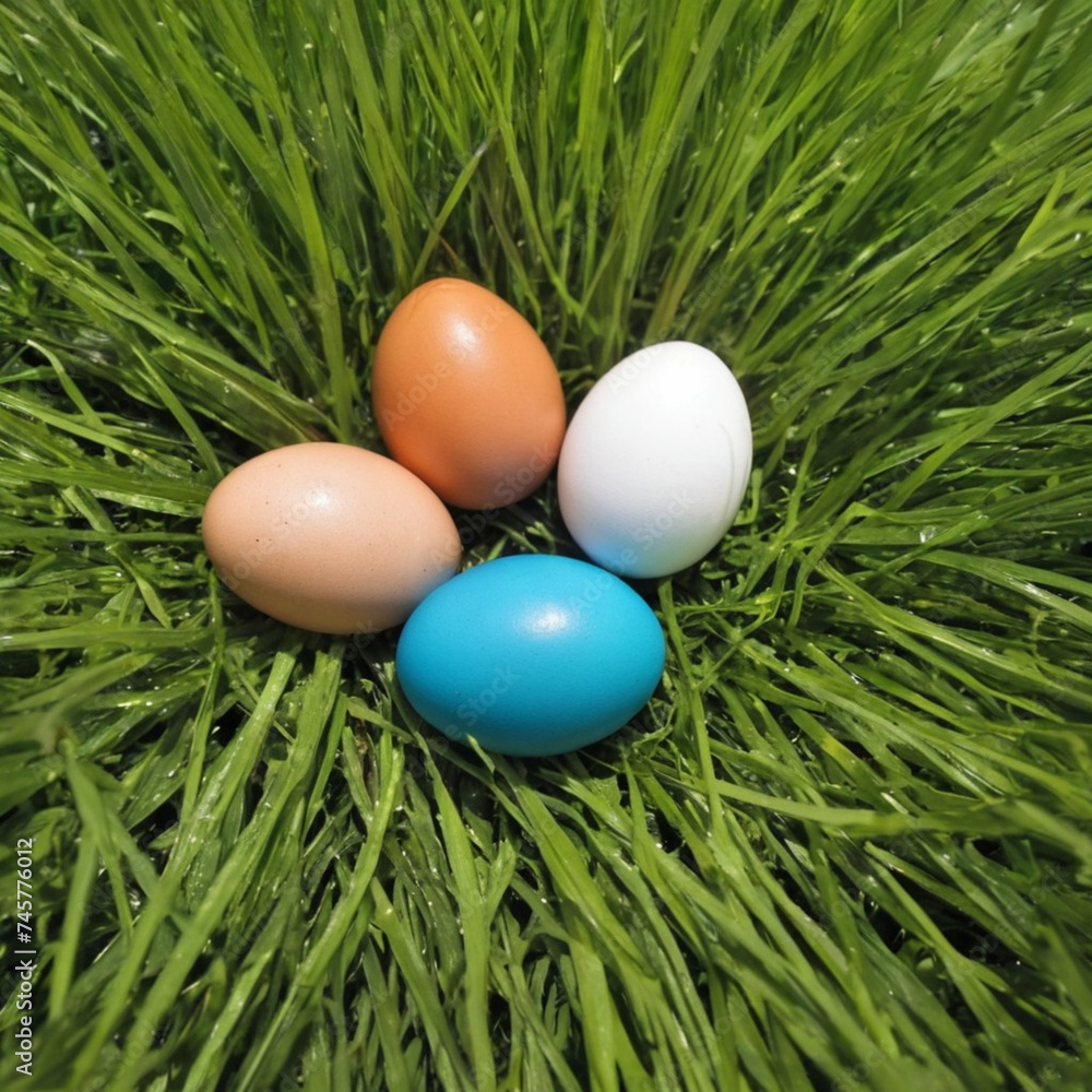 photo of a easter eggs in grass photo of a easter eggs in grass