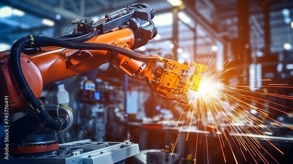 Manager engineer check and control automation robot arms machine in intelligent factory industrial on real time monitoring system software. Welding robotics and digital manufacturing operation. Manager engineer check and control automation robot arms machine in intelligent factory industrial on real time monitoring system software. Welding robotics and digital manufacturing operation.