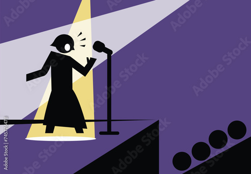 Stand up Comedian or
Singer on Stage with people watching concept. Editable Clip Art.