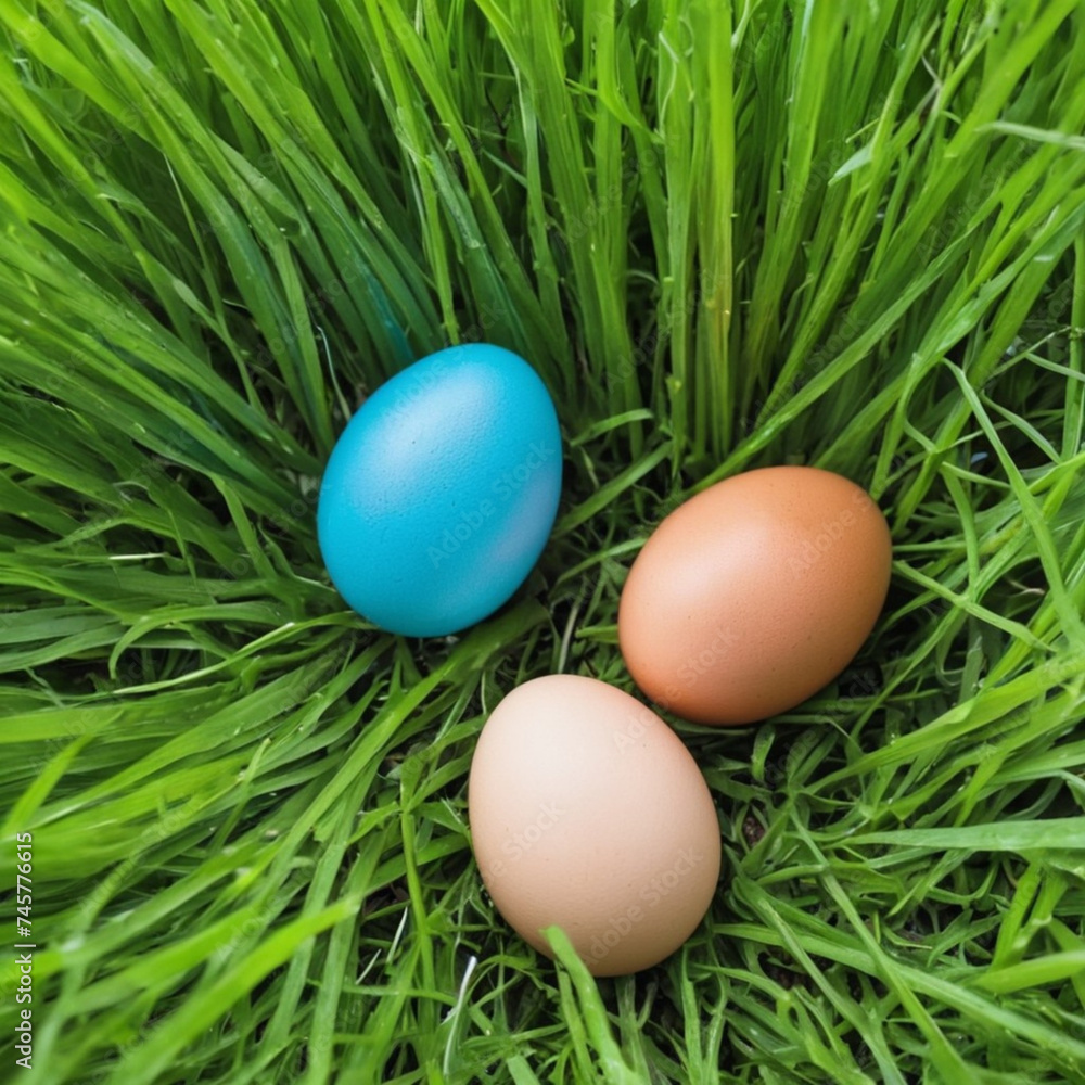 photo of a easter eggs in grass photo of a easter eggs in grass