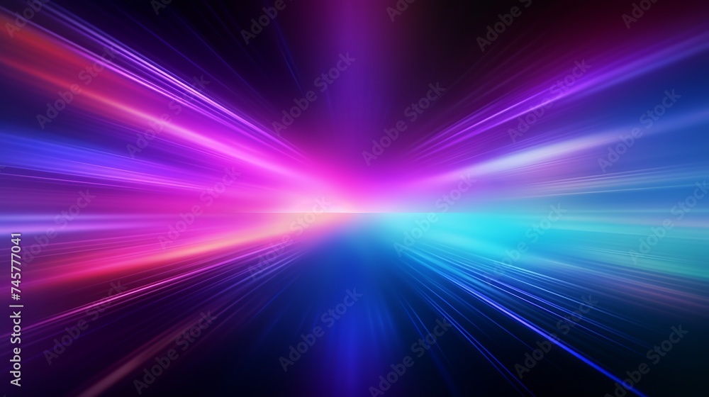 Neon blur glow. Color light overlay. Disco illumination. Defocused blue pink green ultraviolet radiance soft texture on dark abstract empty space background