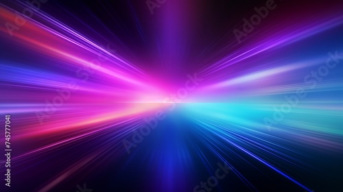 Neon blur glow. Color light overlay. Disco illumination. Defocused blue pink green ultraviolet radiance soft texture on dark abstract empty space background