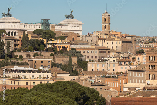 Traditional Rome buildings viewed from Orange Gardens. Aventino, Rome. Italy photo