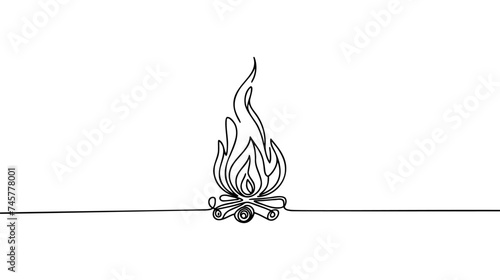 Bonfire in one continuous line art drawing style. Campfire black line sketch on white background. Vector illustration