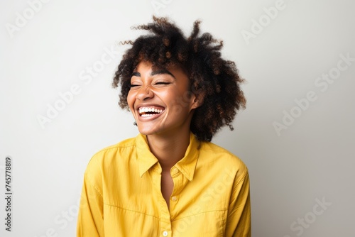 Smiling Woman Wearing Yellow Shirt