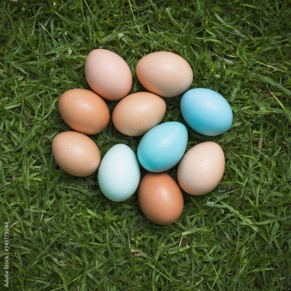 photo of a easter eggs in grass photo of a easter eggs in grass