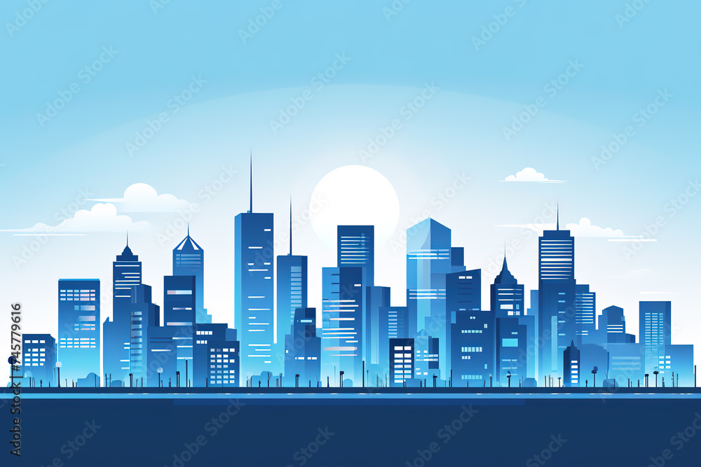 Illustrations of flat winds on the skyline of high-rise buildings in the background of urban nights