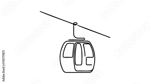 Vector Cableway. One line style illustration on white background