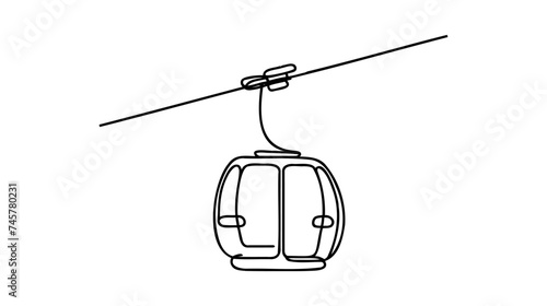 Vector Cableway. One line style illustration on white background