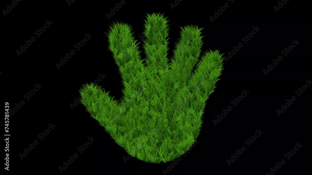 Hand symbol with green grass effect on plain black background Hand symbol with green grass effect on plain black background