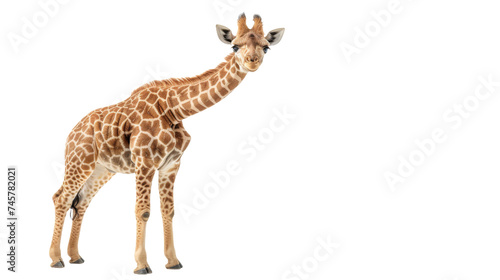 A majestic giraffe stands tall against a dark background  showcasing its status as a magnificent terrestrial mammal in the wild